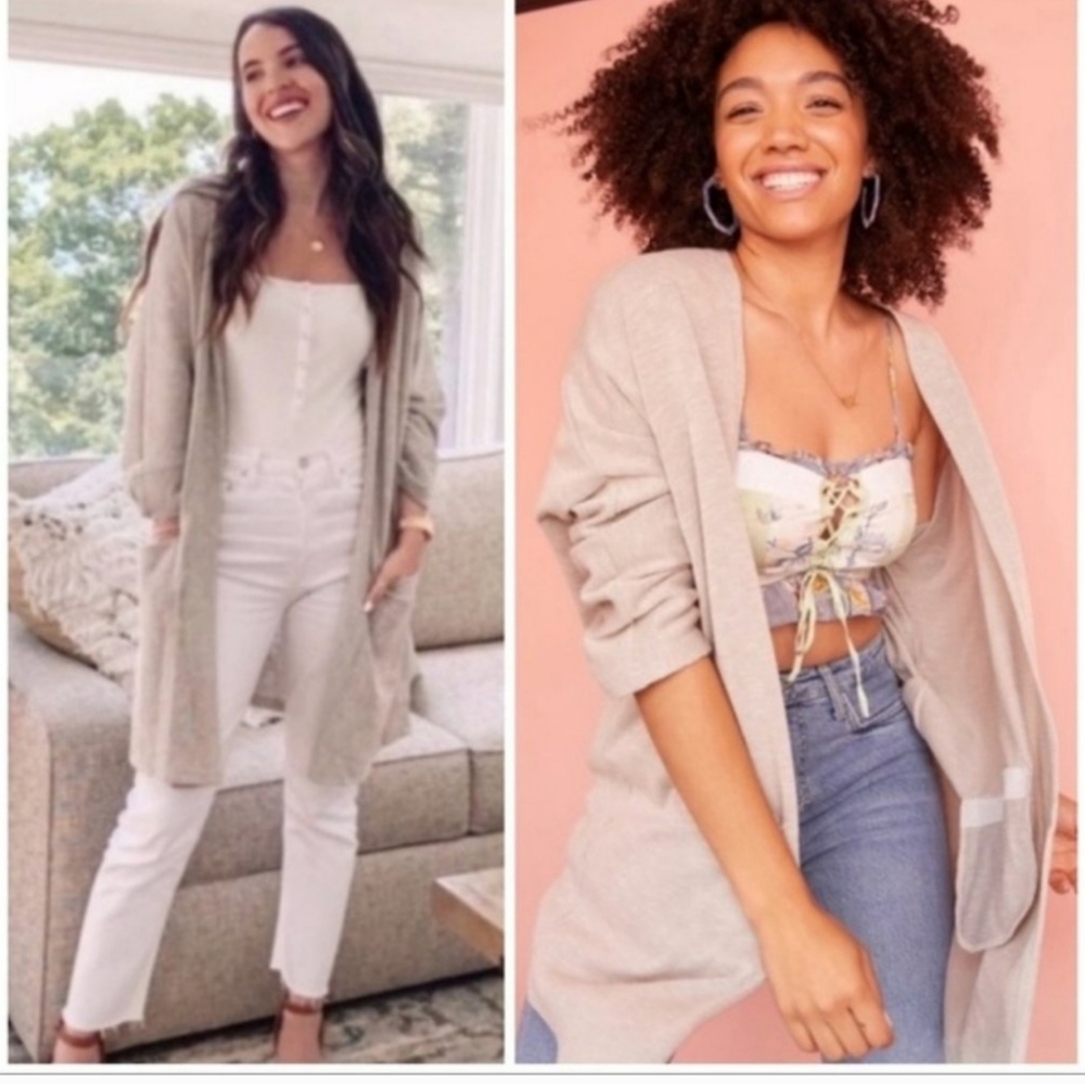 DONNI. Sandwasf Open Front Stripes Ribbed Cardigan OSFA